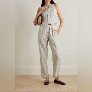 Alex Mill Standard Linen Straight-Leg Pants Navy White Stripe SZ S | 100% Linen